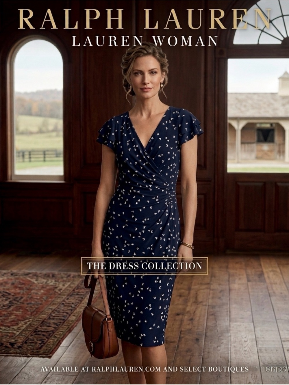 Lauren Ralph Lauren Navy Floral Faux-Wrap Sheath Dress